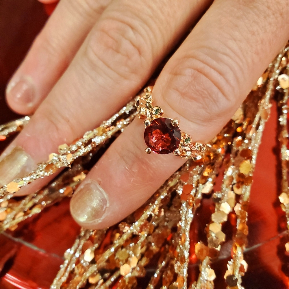 Disney's Beauty and The Beast Red Rose Emerald Gemstone Gold 925 Silver Ring - Picture 3 of 16
